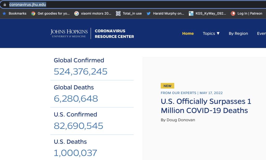 John Hopkins Reports Over 1 Million US COVID Deaths | NextBigFuture.com