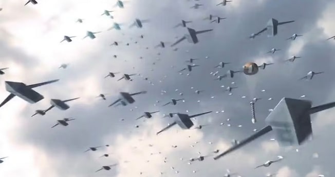 Drone surveillance over battlefield