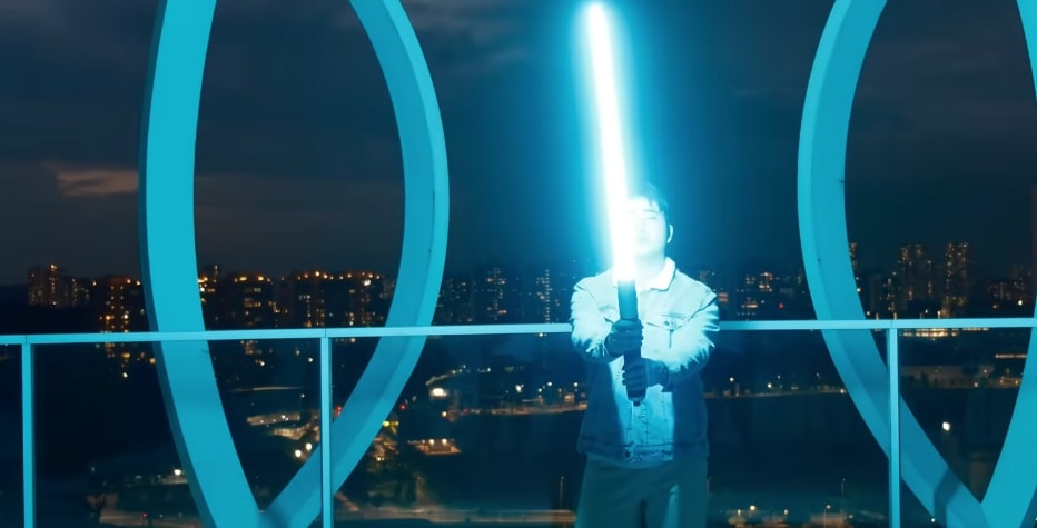 Hero Tech retractable light saber showing plasma technology in action.