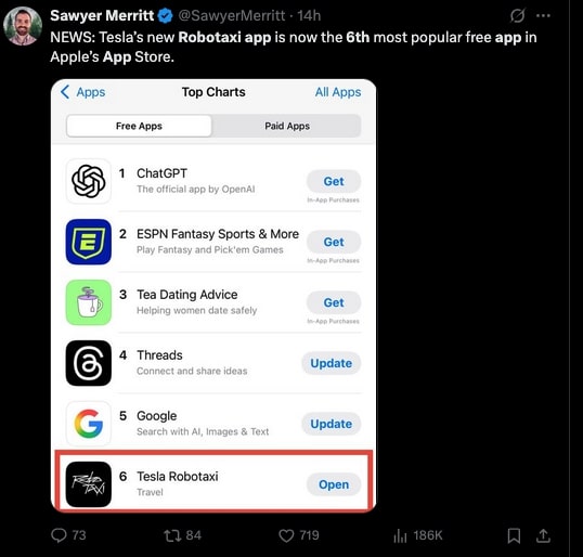 Tesla Robotaxi App Screenshot