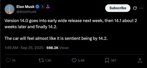 Tesla FSD 14 Screenshot