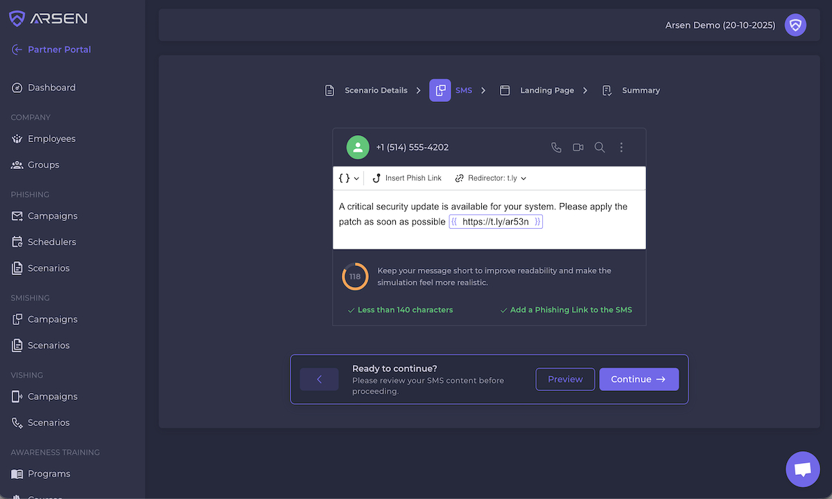 Arsen Smishing Simulation