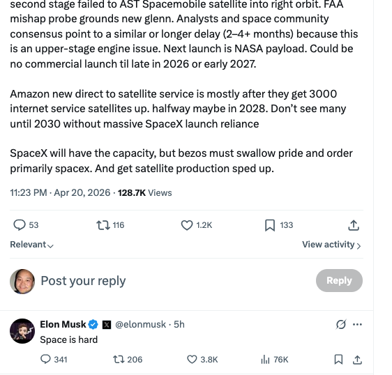 Elon Replied to My New Glenn, ULA, Space Force Post